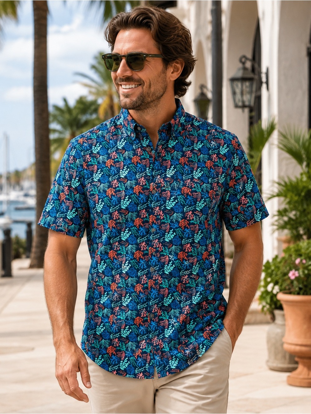 Eddie Bauer Men’s 100% Cotton Baja Coral Reef Shirt S M NWT